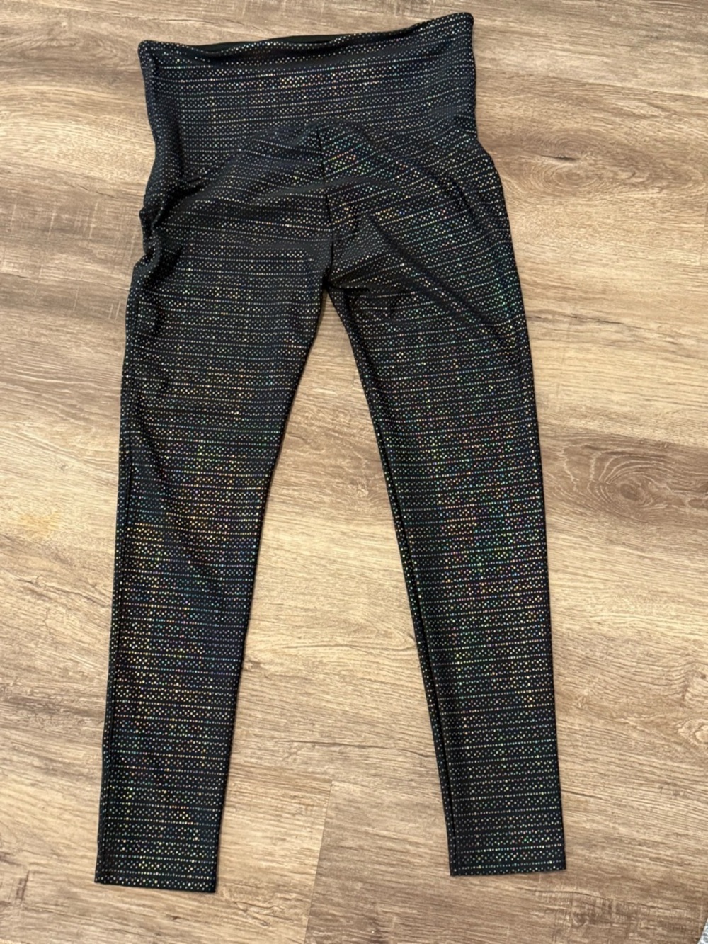 SPANX Black Leggings with Subtle Multicolor Dots